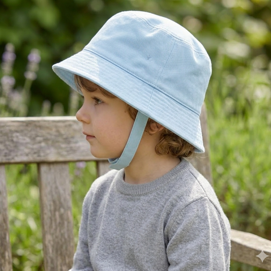 Infants Plain Bucket Hat With Chin Strap - Sky Blue