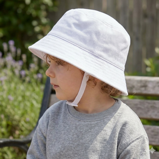 Infants Plain Bucket Hat With Chin Strap - White