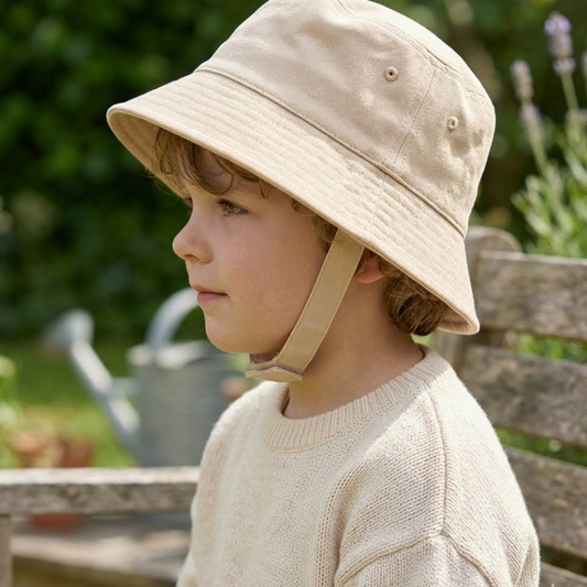 Infants Plain Bucket Hat With Chin Strap - Biscuit