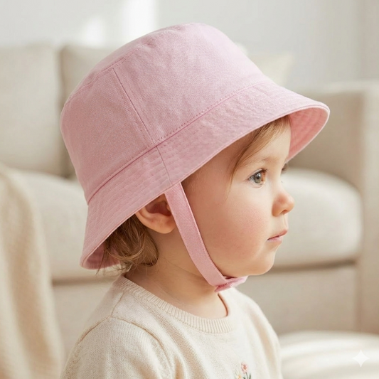 Infants Plain Bucket Hat With Chin Strap - Baby Pink