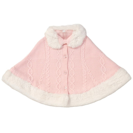 Baby Girls Lined Fur Trim Knitted Poncho/Cape