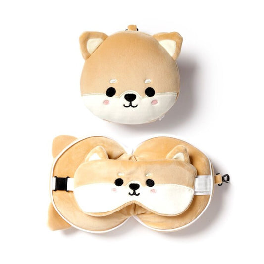 Shiba Inu Plush Travel Pillow & Eye Mask Set
