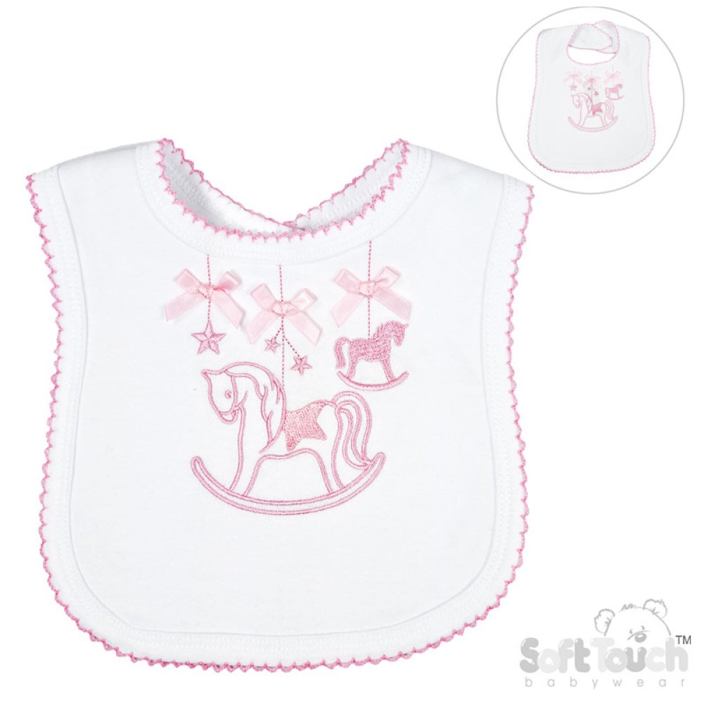 Printed Rocking Horse Velcro Bib in Pink