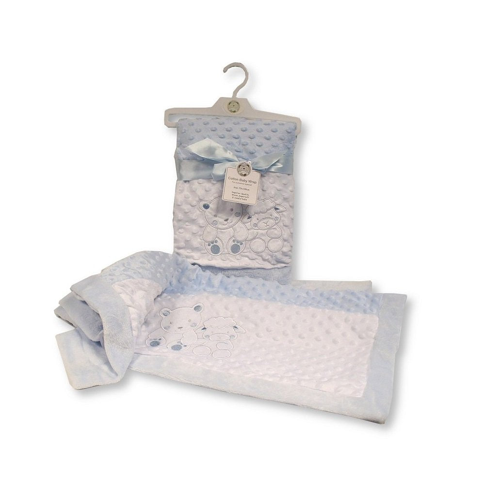 Baby Teddy & Sheep Dimple Wrap in Blue