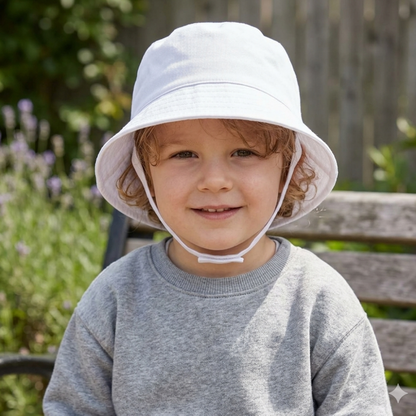 Infants Plain Bucket Hat With Chin Strap - White