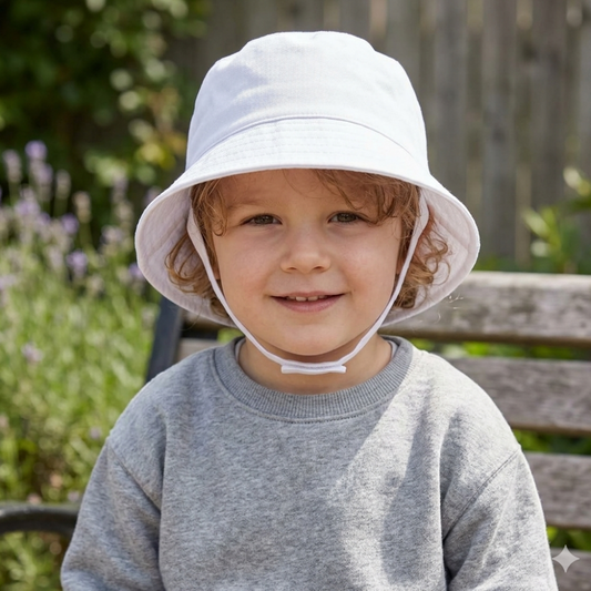 Infants Plain Bucket Hat With Chin Strap - White