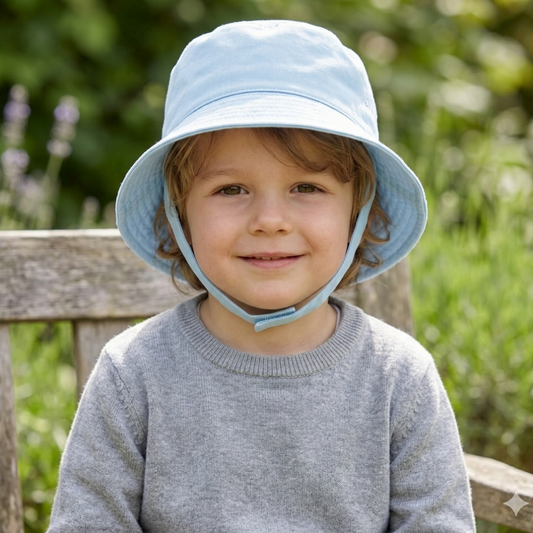 Infants Plain Bucket Hat With Chin Strap - Sky Blue
