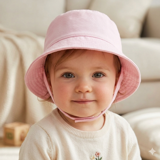 Infants Plain Bucket Hat With Chin Strap - Baby Pink
