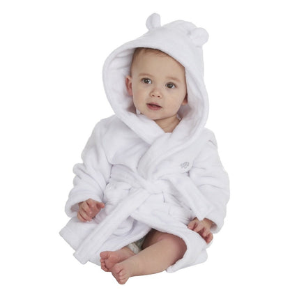 Baby / Infant Unisex White Hooded Dressing Gown - 0-24 Months