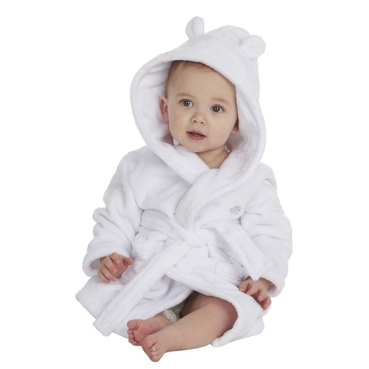 Baby / Infant Unisex White Hooded Dressing Gown - 0-24 Months