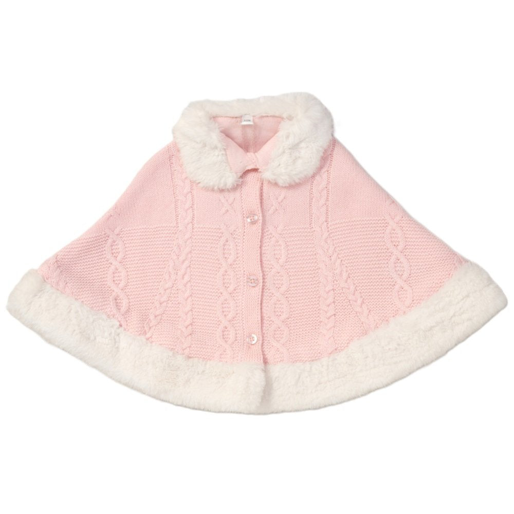 Baby Girls Lined Fur Trim Knitted Poncho/Cape