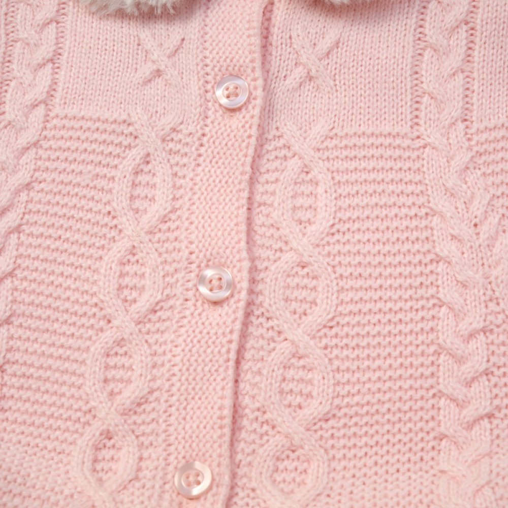 Baby Girls Lined Fur Trim Knitted Poncho/Cape