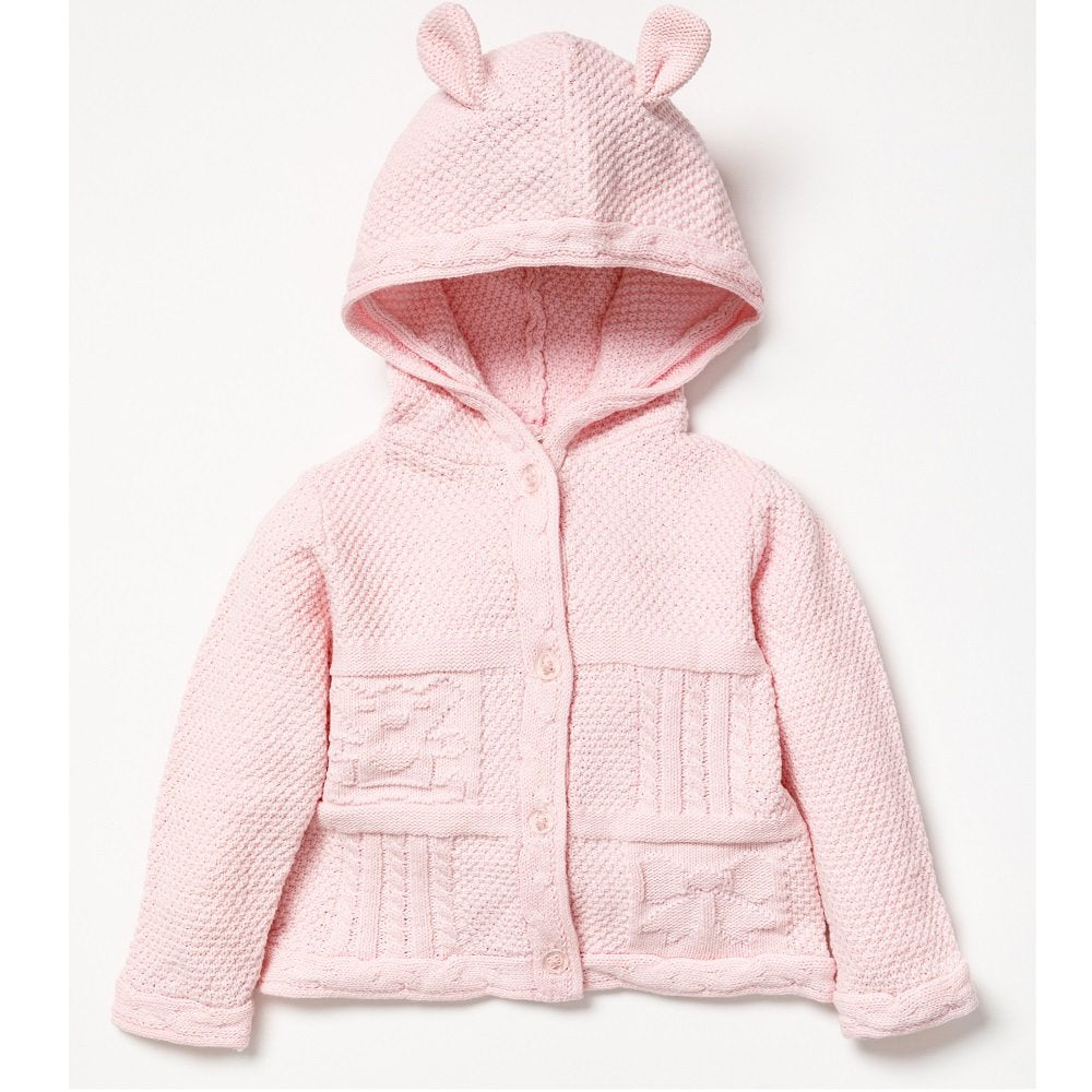Baby Pink Cotton Knit Bear Hooded Cardigan