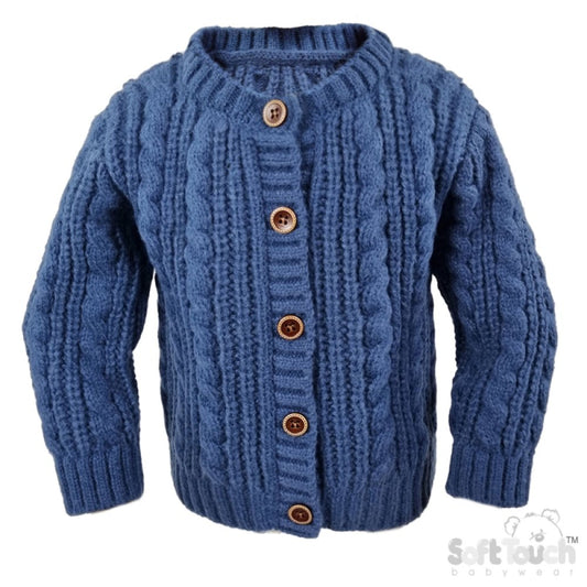 Cable Long Sleeve Knitted Cardigan - Steel Blue