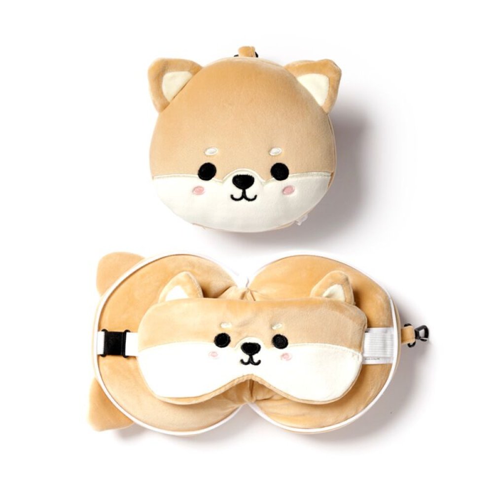 Shiba Inu Plush Travel Pillow & Eye Mask Set