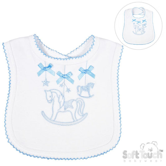Printed Rocking Horse Velcro Bib in Blue