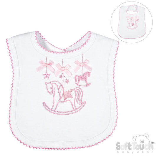 Printed Rocking Horse Velcro Bib in Pink