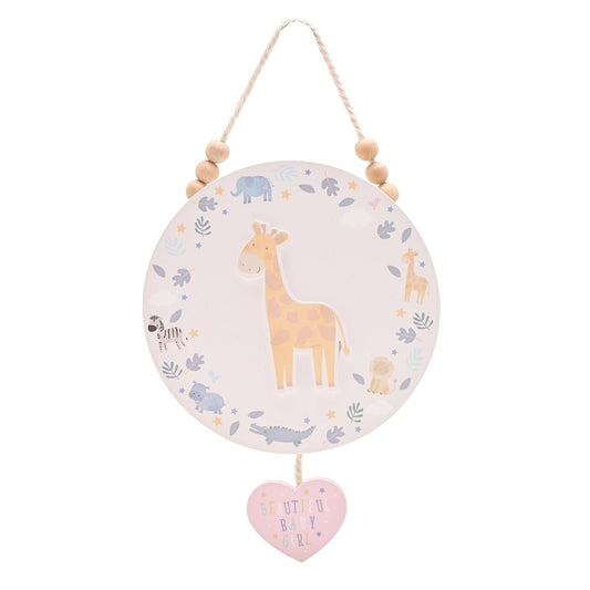 Giraffe Round Plaque Baby Girl